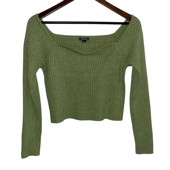 Women's Wild Fable Chartreuse Green Cropped Sweater - Picture 1 of 8